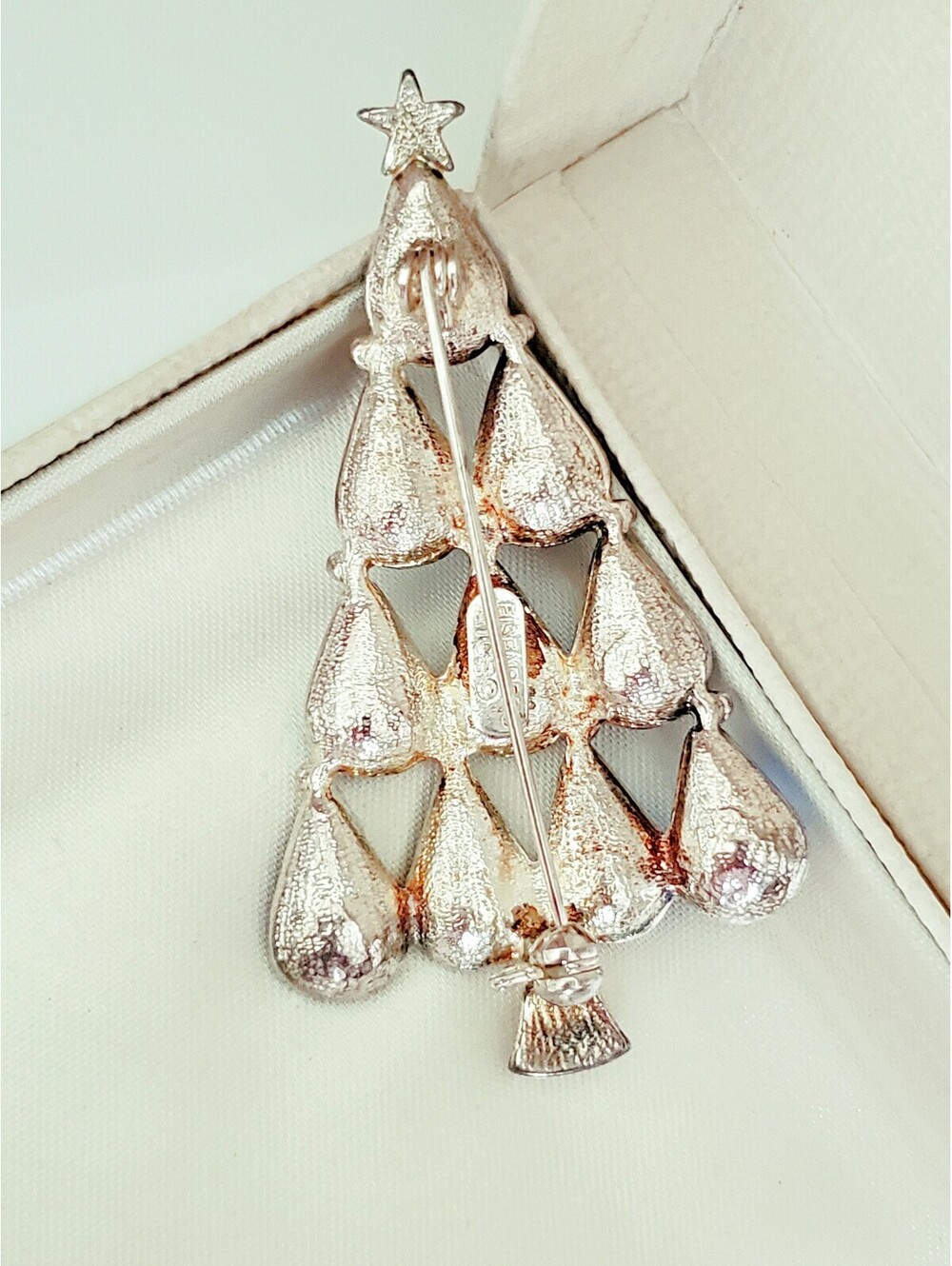 Vintage Eisenberg Ice Blue Rhinestone Christmas Tree Brooch - Picture 4 of 6